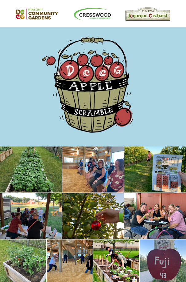 cresswood-cares-sponsors-the-apple-scramble-for-the-deKalb-county-community-gardens-used-machine-shredders-collage